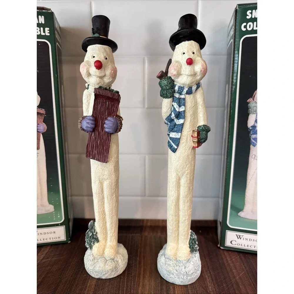 VTG Lot 2 Christmas Snowman Tall Figurine Resin 1994 Windsor‎ Collection 12